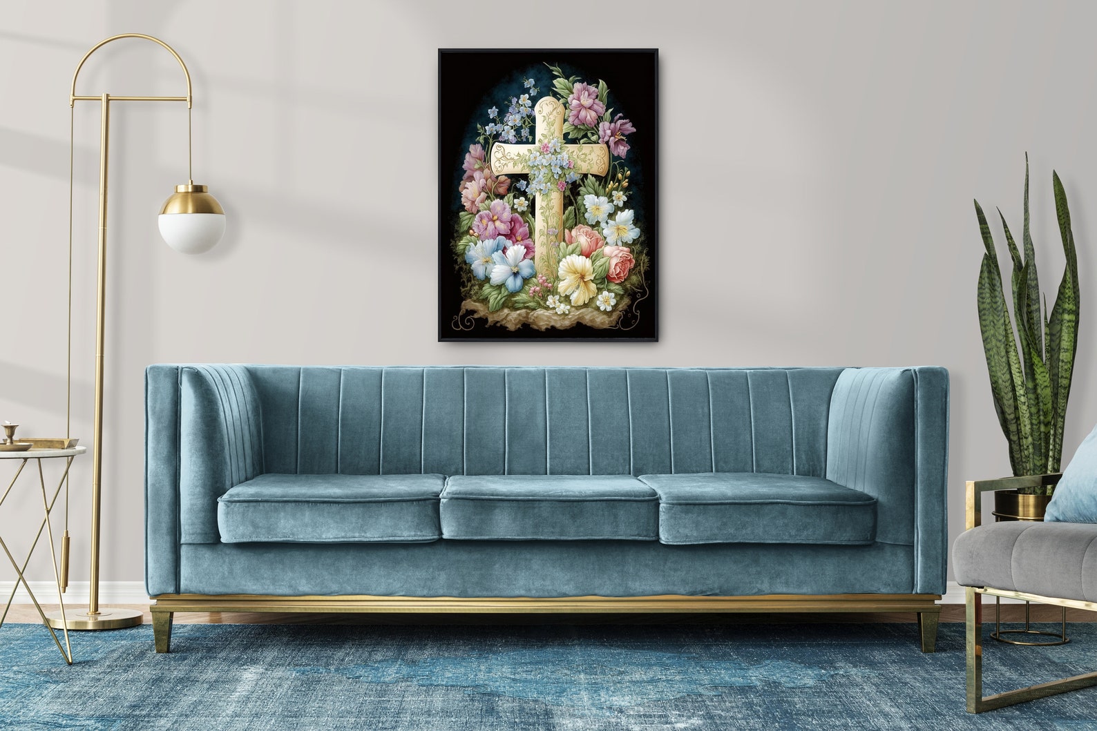 Easter Cross Wall Art, Printable Easter Floral Decor, Easter Decor Religious, Christian Easter