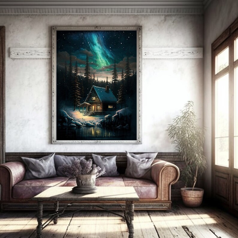 Printable Wall Art Northern Lights Art Winter Scene - Etsy