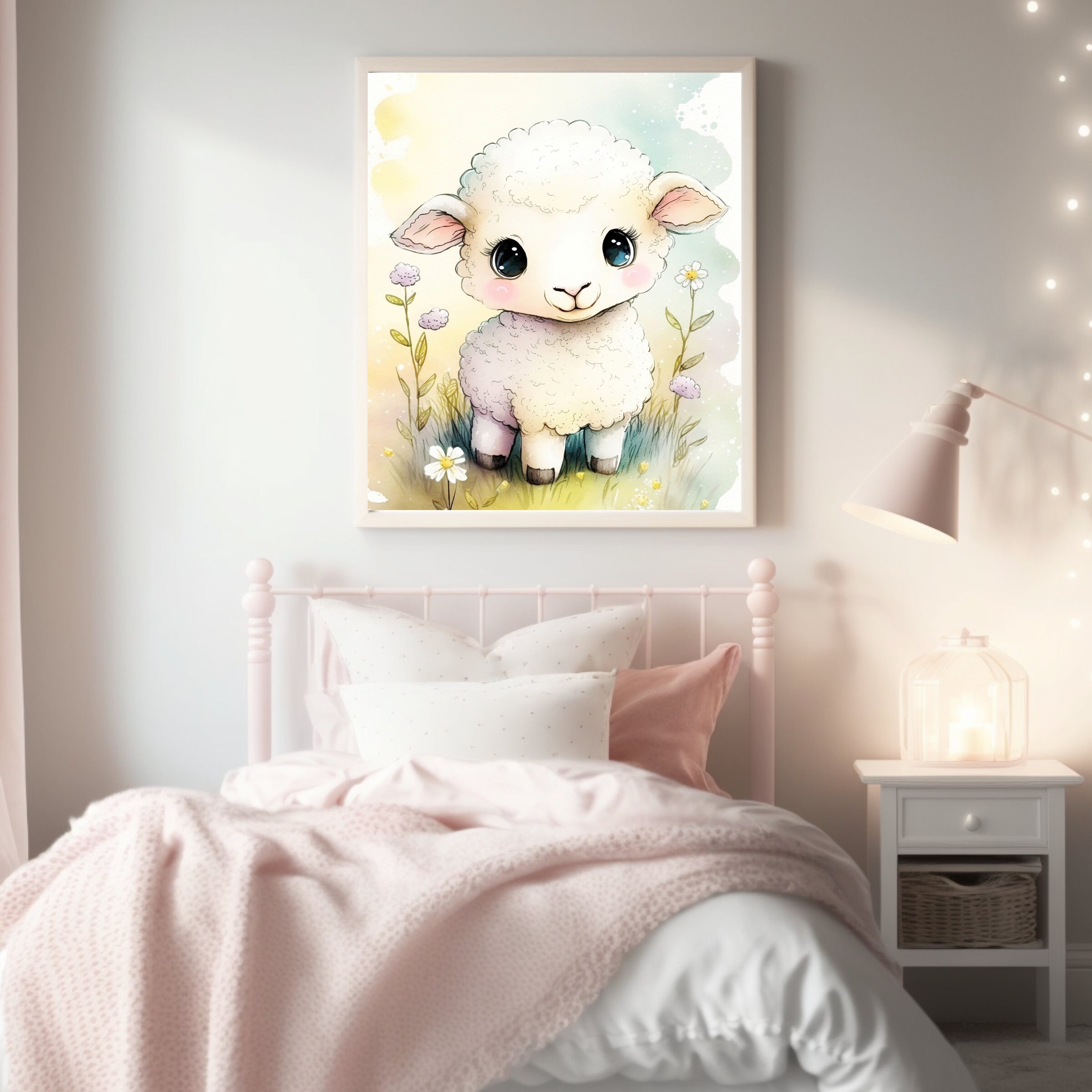 Nursery Decor Girl Lamb, Printable Baby Lamb Wall Art, Nursery Farm