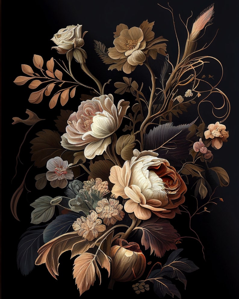 Printable Art Dark Floral Print Earth Tone Wall Art Dark Etsy