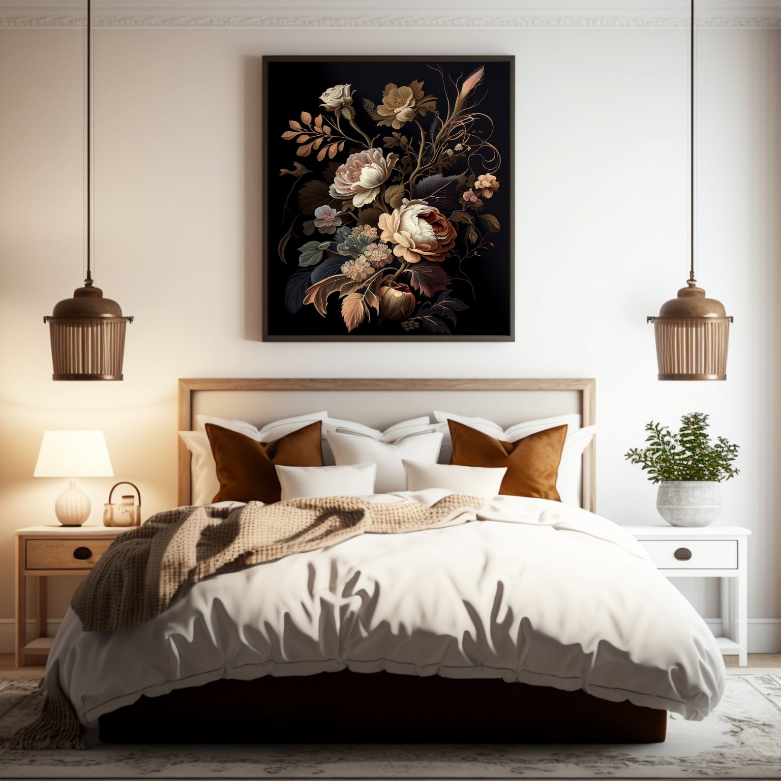 Printable Art, Dark Floral Print, Earth Tone Wall Art, Dark Academia