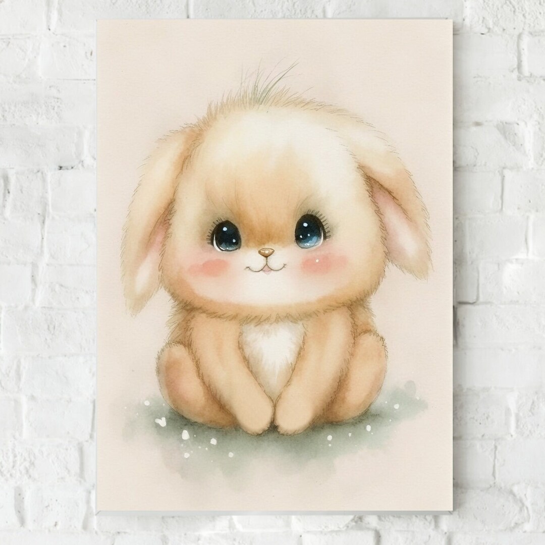 Cute Neutral Rabbit Printable Art, Cute Baby Bunny Nursery, Woodland Bunny Shower Art ...