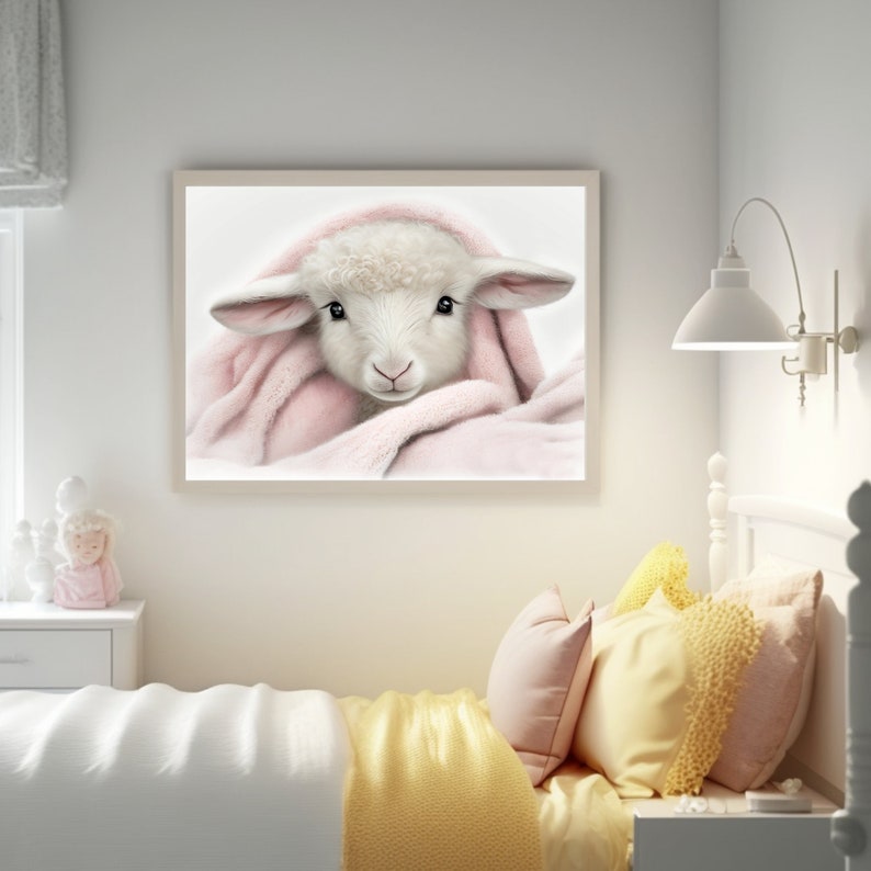 Printable Art, Little Lamb Wall Art, Pink Baby Girl Lamb, Tiny Lamb