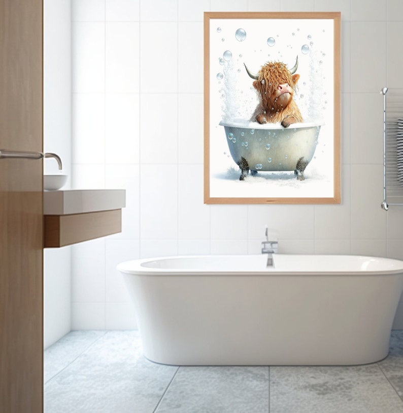 Printable Art Scottish Highland Cow in Bathroom Highland Cow - Etsy