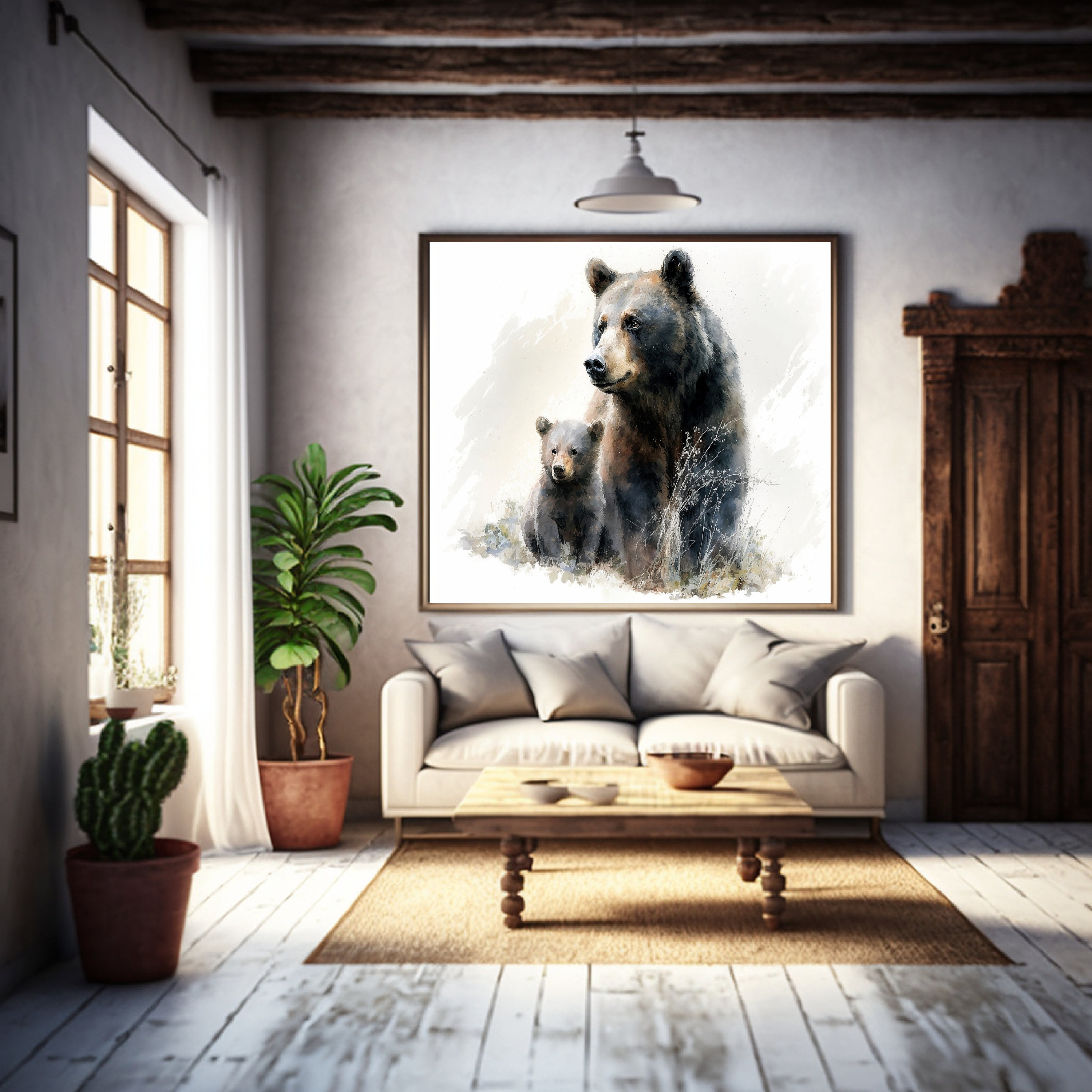Printable Art, Mama Bear and Cub Print, Nature Inspired Decor, Log ...