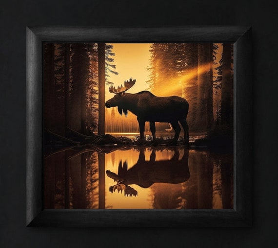 Moose Drinking Water with Forest Scene Earrings Moose Drinking Water with Forest Scene Earrings