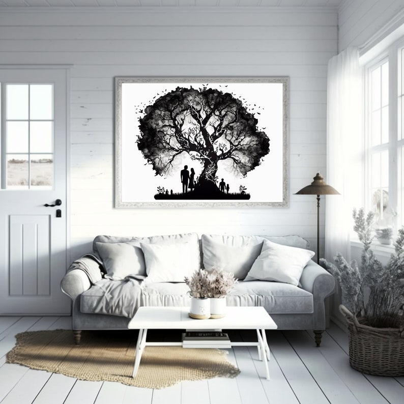Printable Wall Art Black and White Family Tree Above the Etsy