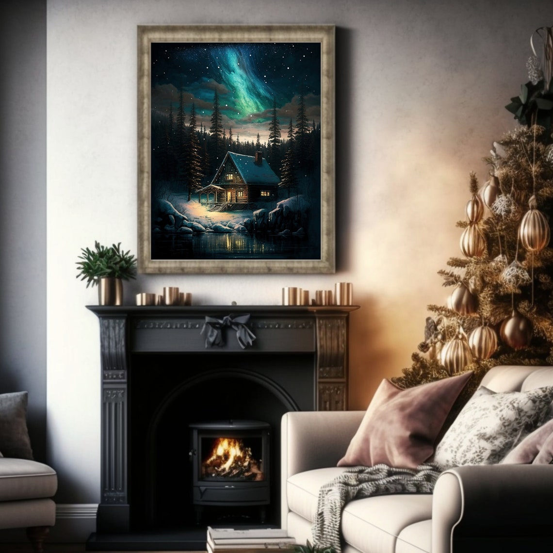 Printable Wall Art Northern Lights Art Winter Scene - Etsy