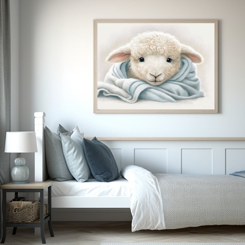 Printable Art, Little Lamb Nursery Wall Art, Baby Boy Blue Lamb, Tiny