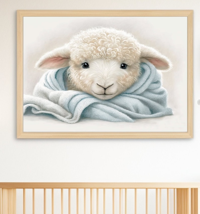 Printable Art, Little Lamb Nursery Wall Art, Baby Boy Blue Lamb, Tiny