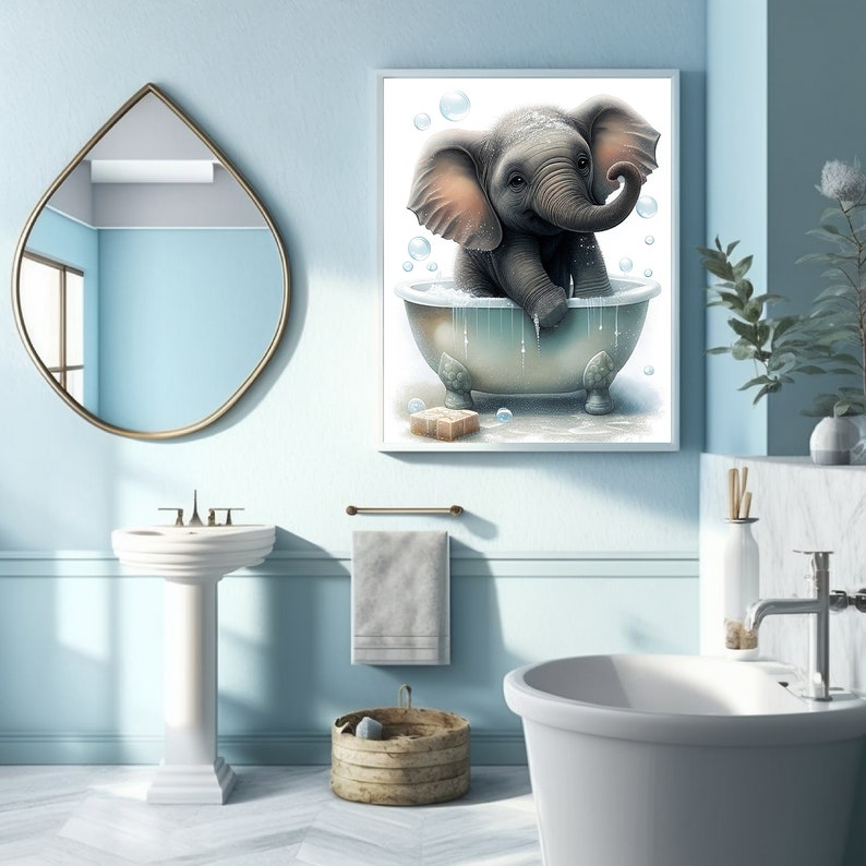 Printable Art Cute Elephant Bathroom Wall Art Animal in Etsy