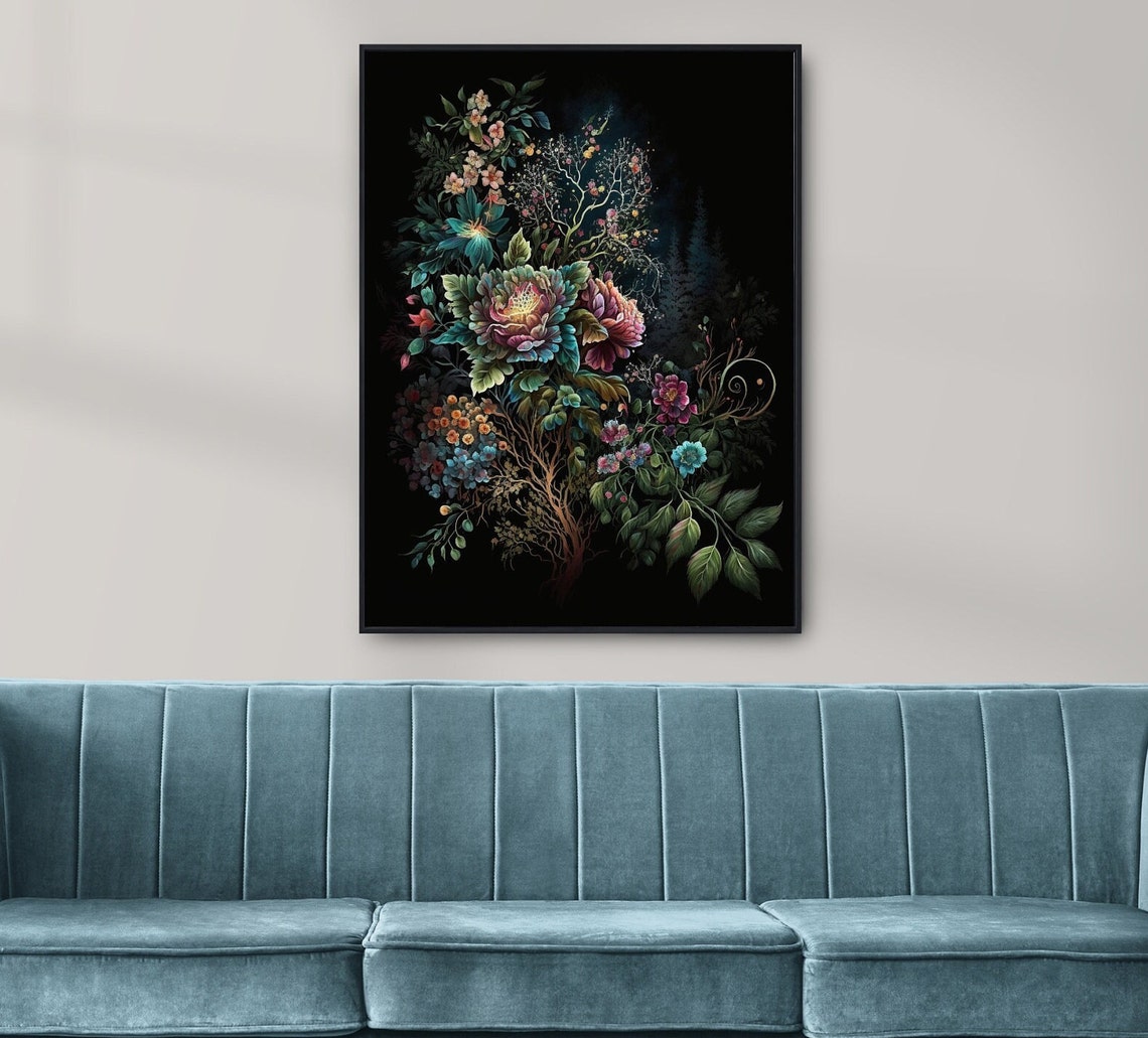 Printable Wall Art, Moody Floral Art, Dark Botanical, Dark Floral Wall
