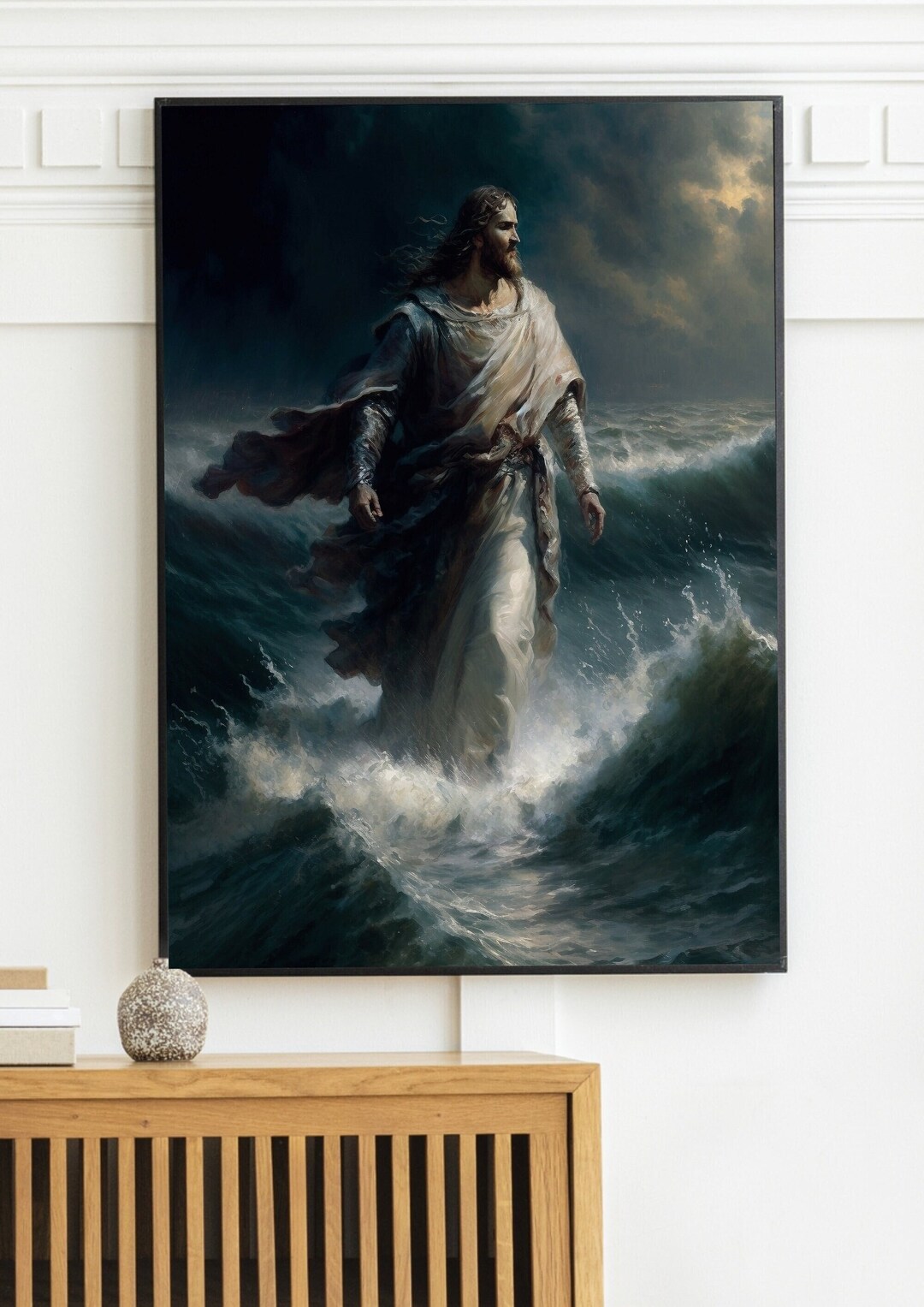 Printable Wall Art, Jesus in the Storm, Christian Artwork, Biblical