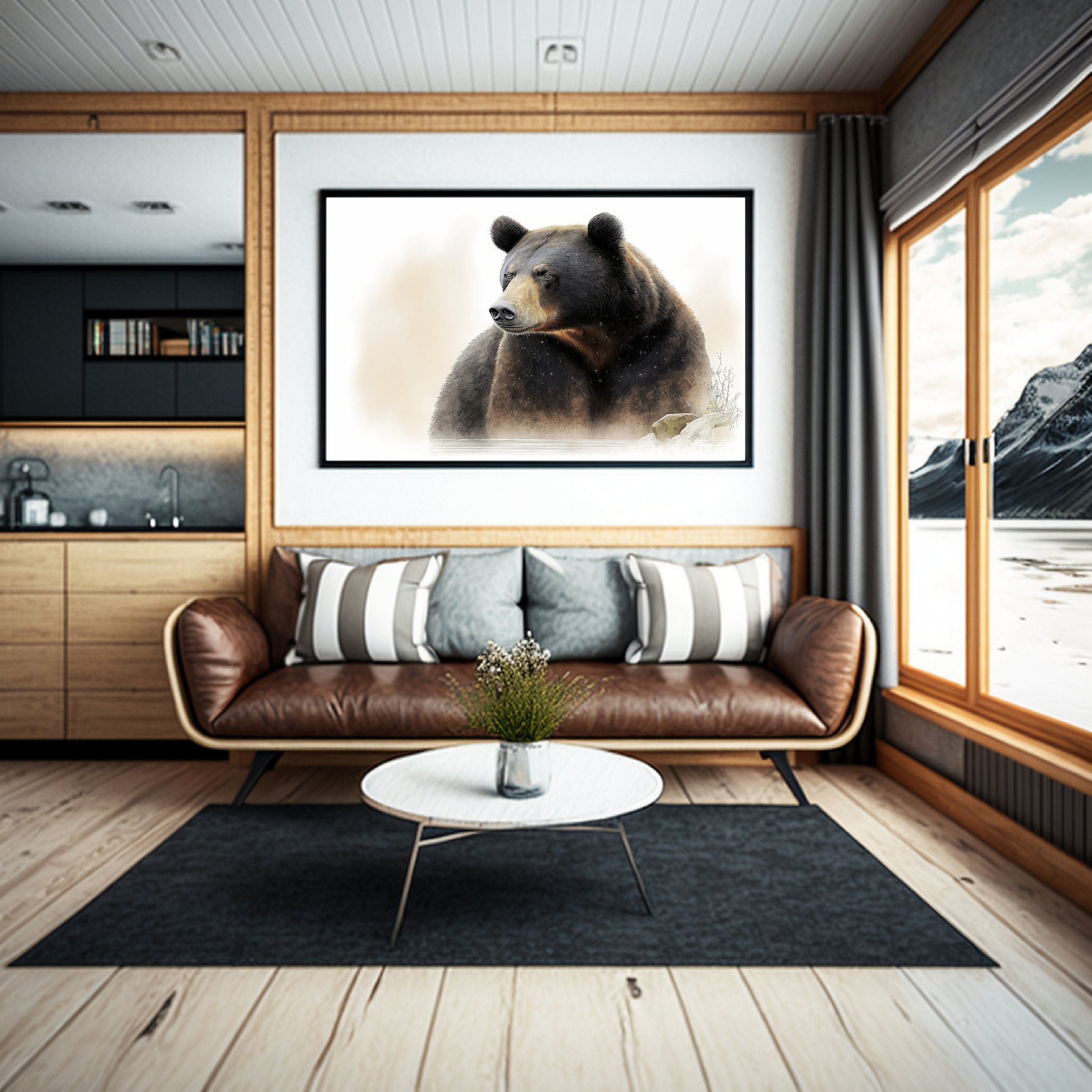 Printable Wall Art, Black Bear Decor, Nature Inspired Decor, Log Cabin