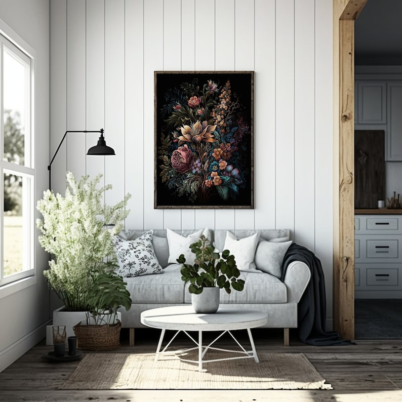 Printable Wall Art Moody Floral Art Dark Botanical Print Etsy