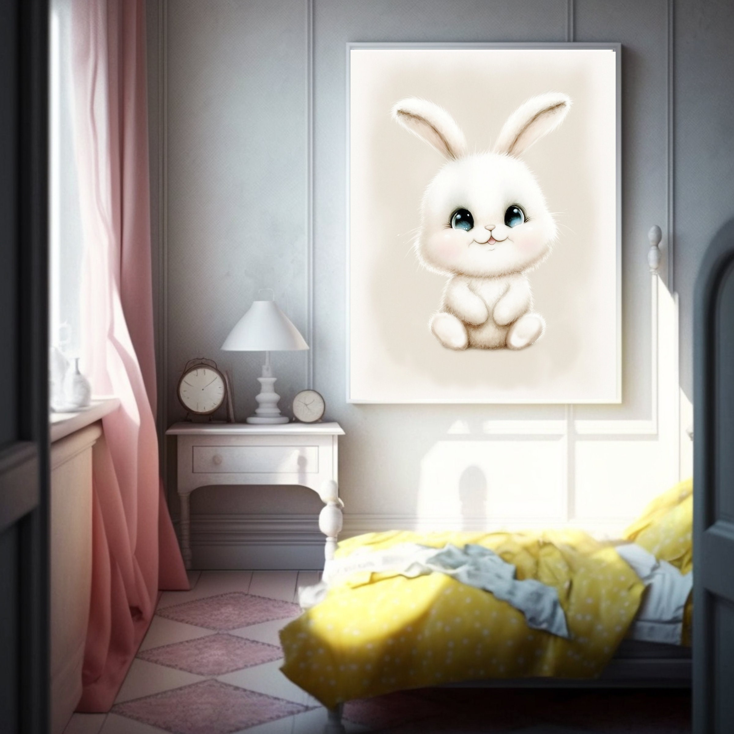 Printable Art, Cute Baby Bunny Nursery, Woodland Bunny Shower Art ...