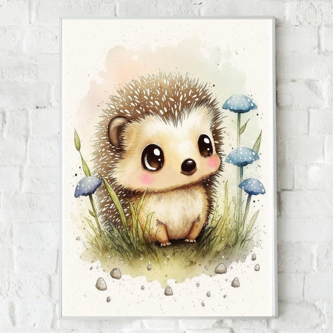 Printable Art, Baby Hedgehog Nursery Wall Art, Nursery Decor Woodland