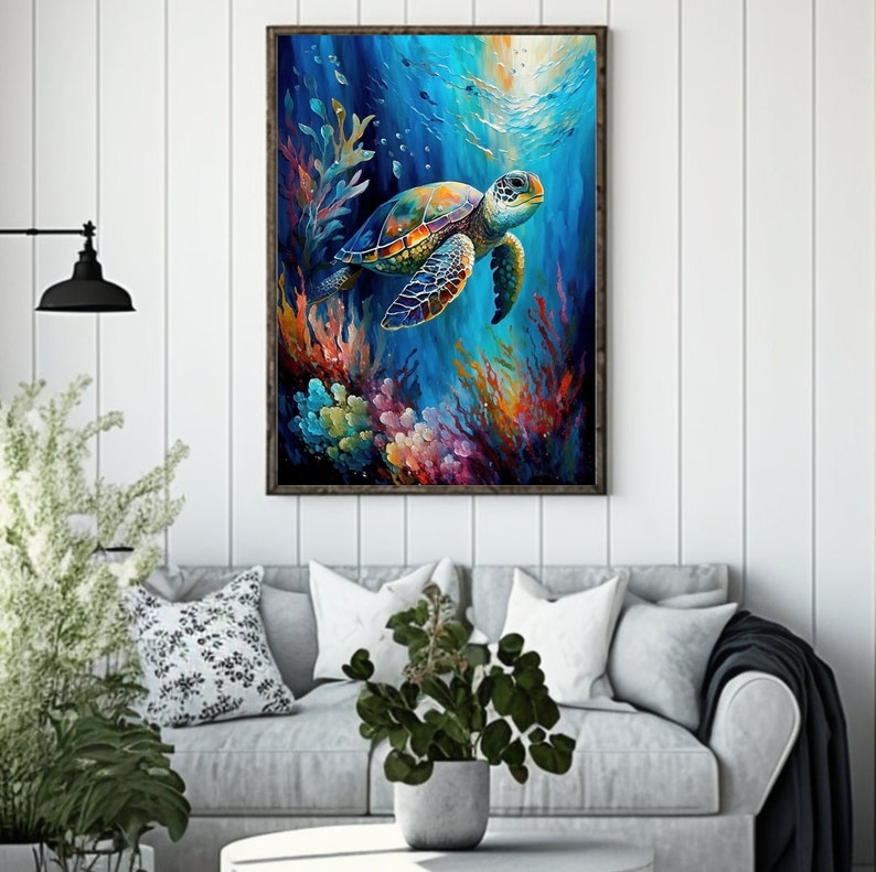 Printable Wall Art, Sea Turtle Art, Turtle Lover Gifts, Abstract Ocean ...