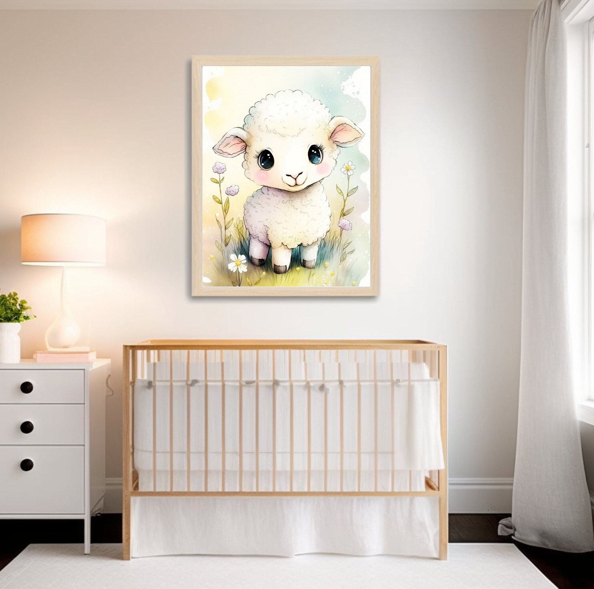 Nursery Decor Girl Lamb, Printable Baby Lamb Wall Art, Nursery Farm