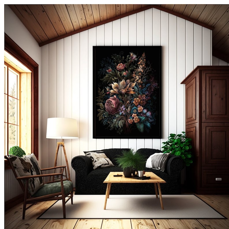 Printable Wall Art Moody Floral Art Dark Botanical Print Etsy