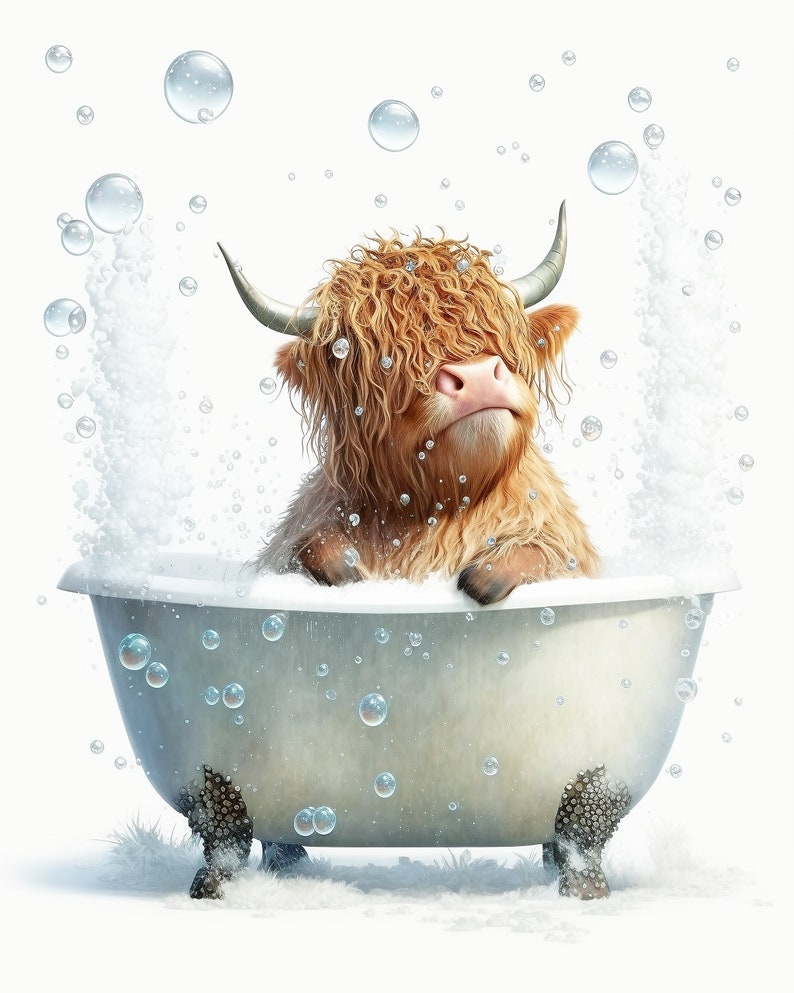 Printable Art Scottish Highland Cow in Bathroom Highland Cow - Etsy