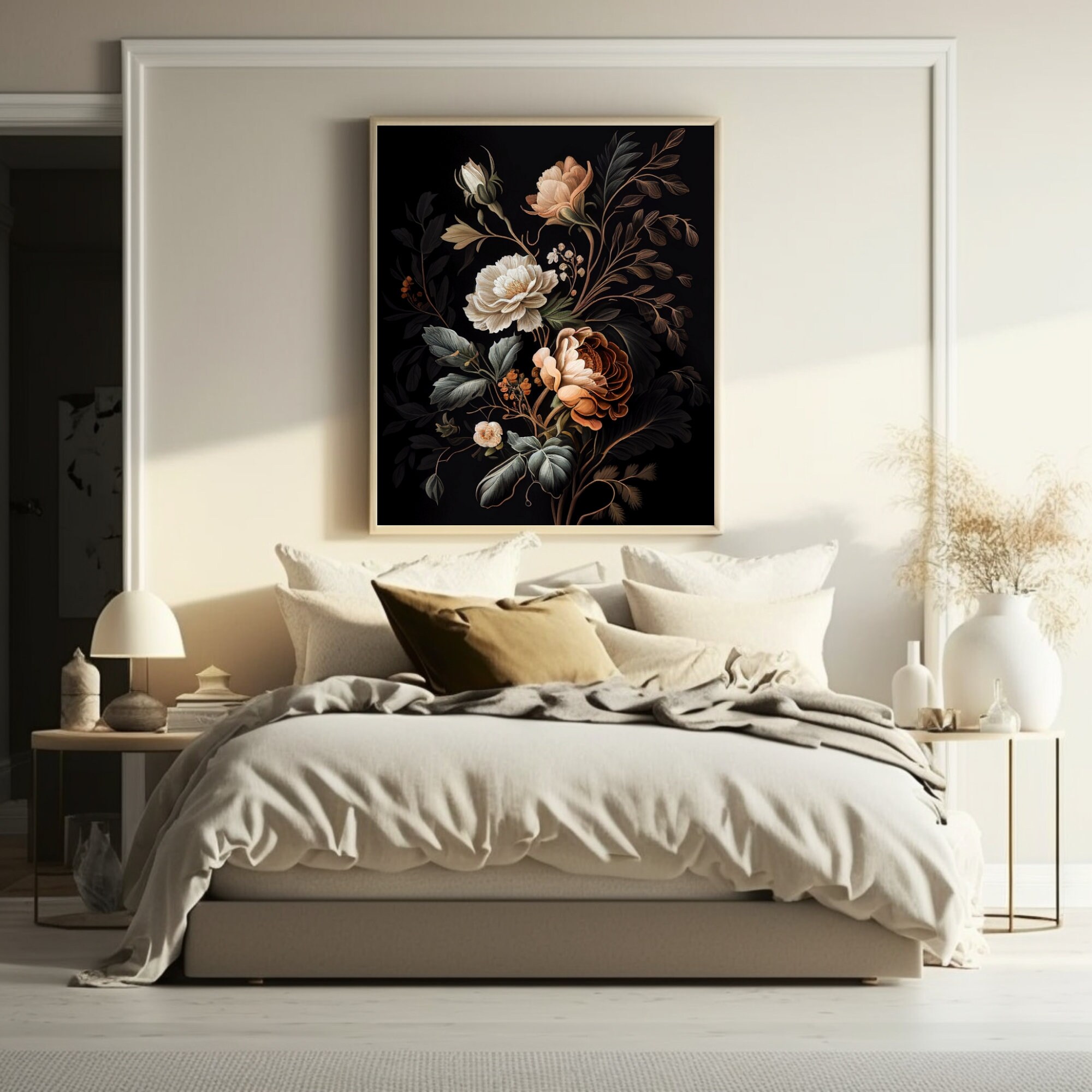 Printable Art, Dark Floral Print, Earth Tone Wall Art, Dark Academia