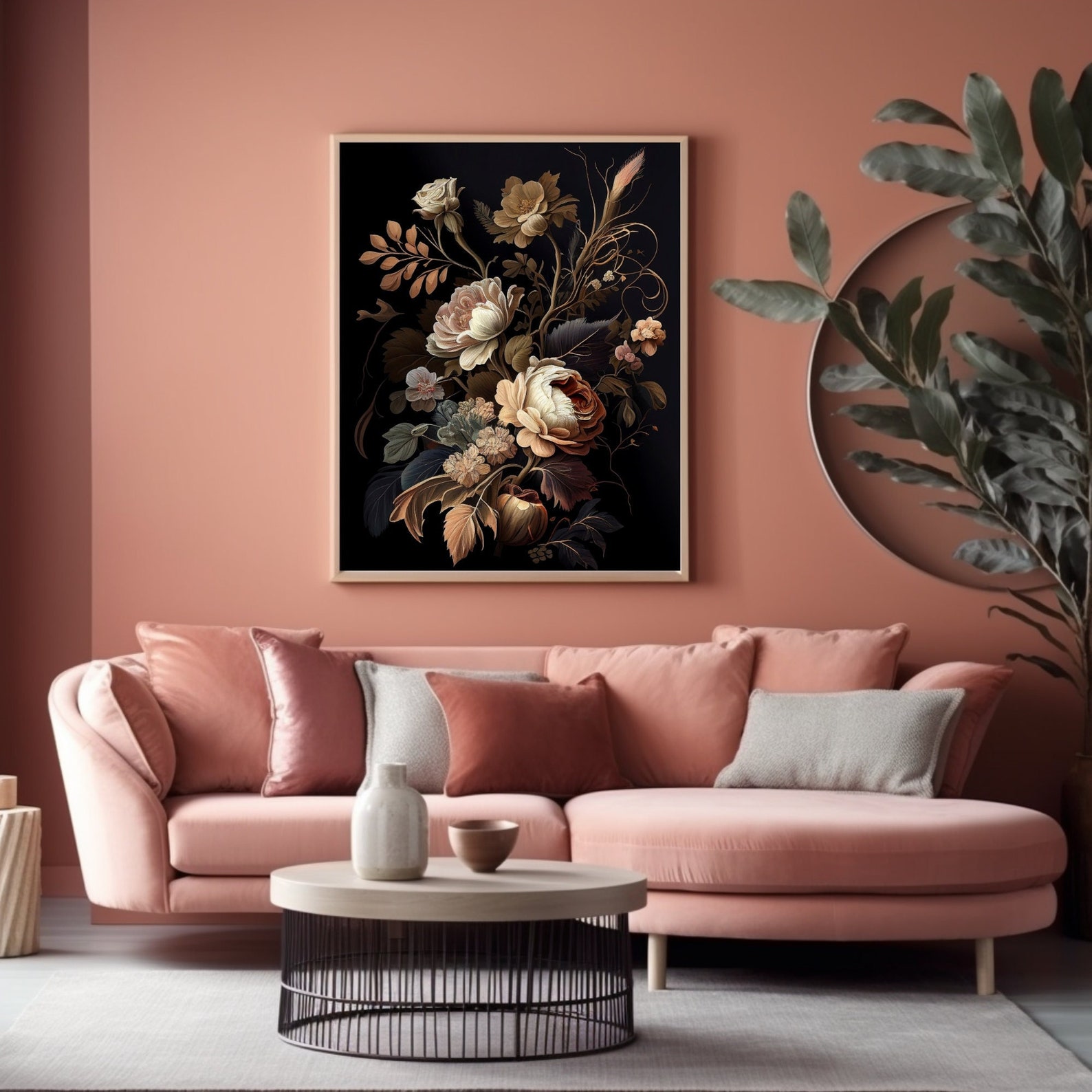 Printable Art, Dark Floral Print, Earth Tone Wall Art, Dark Academia