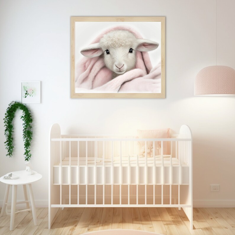 Printable Art, Little Lamb Wall Art, Pink Baby Girl Lamb, Tiny Lamb