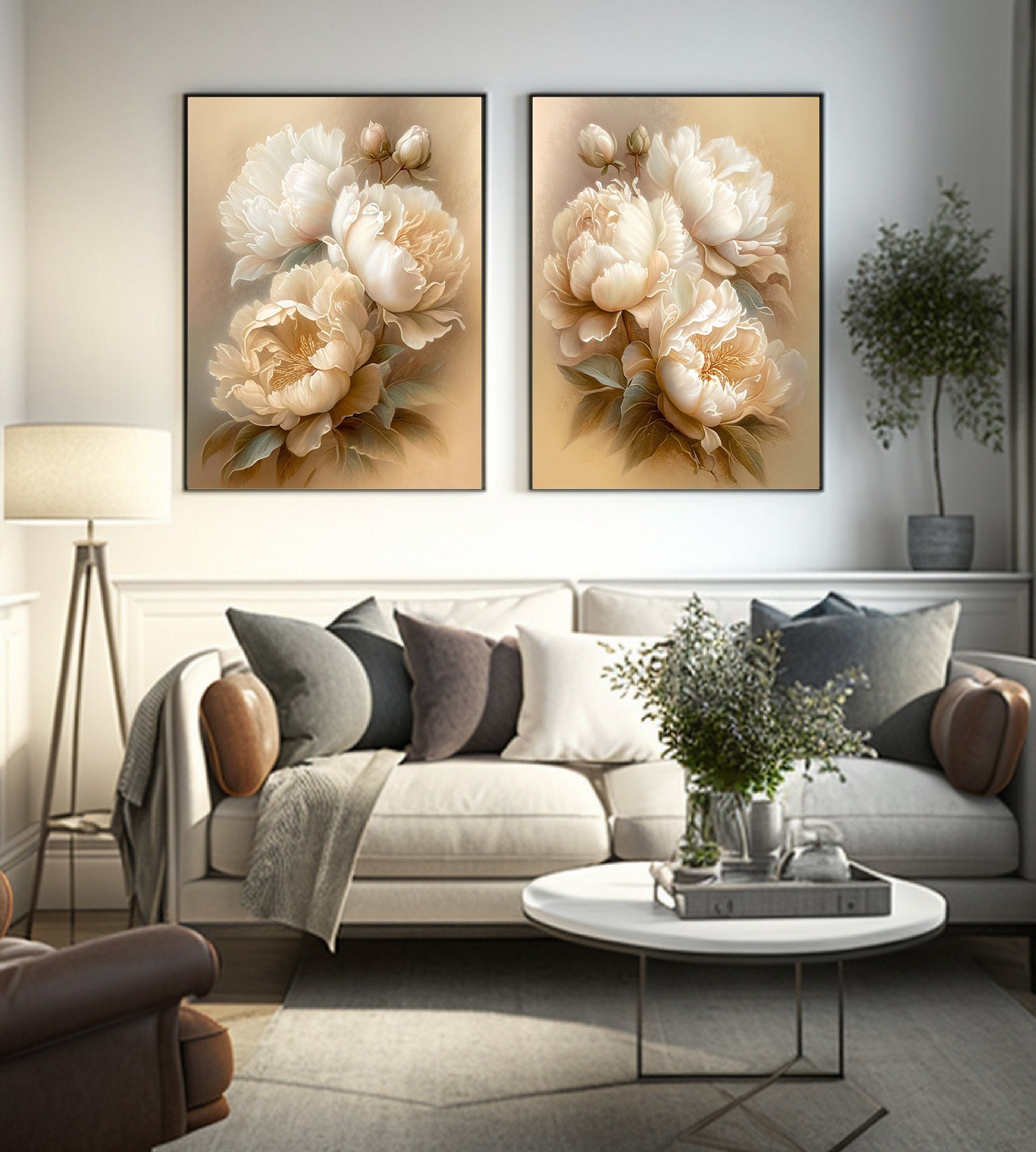 Printable Art SET, Peony Painting, Feminine Wall Art, Coquette ...