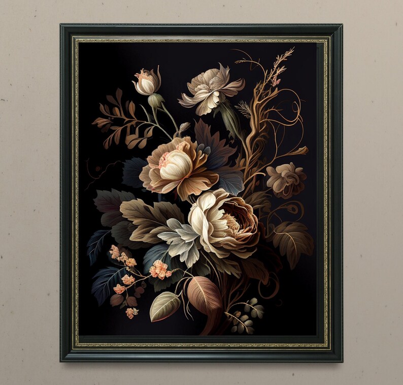 Printable Art Dark Floral Print Earth Tone Wall Art Dark Etsy