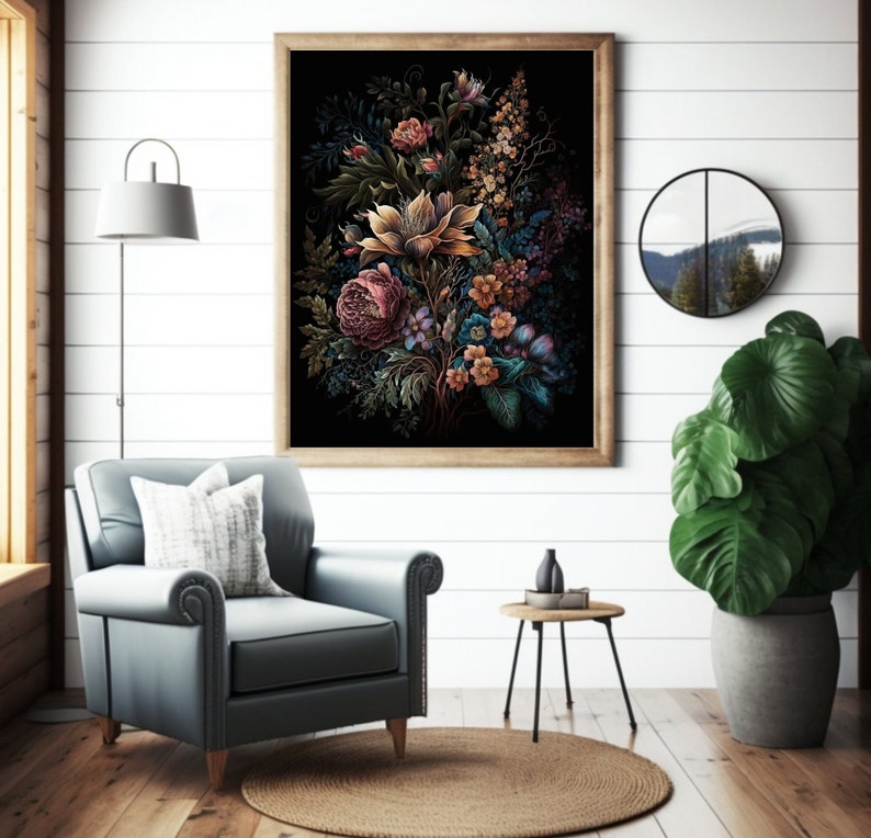 Printable Wall Art Moody Floral Art Dark Botanical Print Etsy