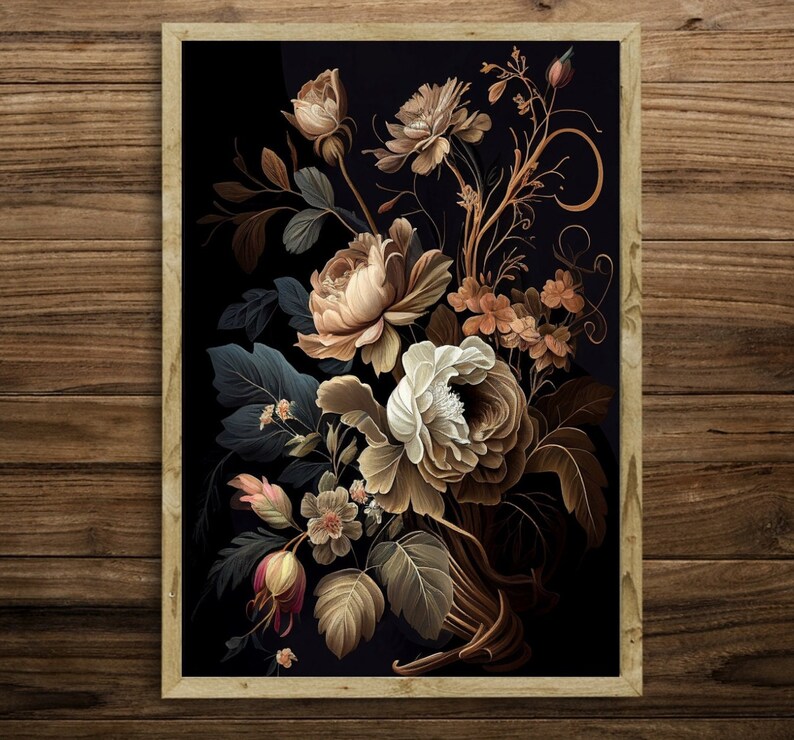 Printable Art Dark Floral Print Earth Tone Wall Art Dark Etsy