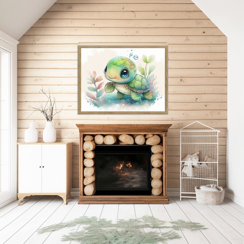Printable Art, Sea Turtle Nursery, Under the Sea, Cute Baby Turtle