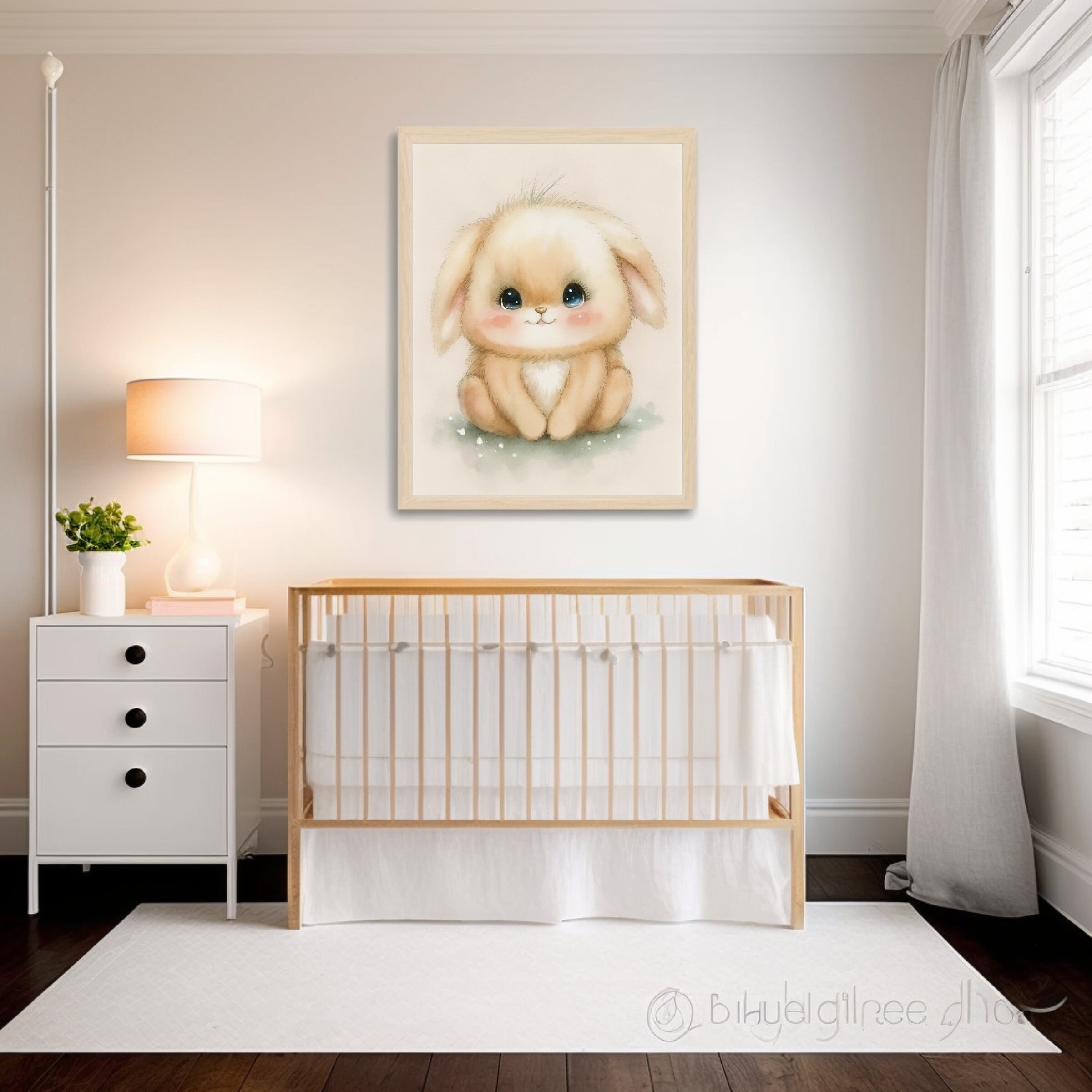 Printable Art, Cute Baby Bunny Nursery, Woodland Bunny Shower Art ...