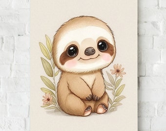Printable Art, Cute Sloth Baby Nursery Decor, Sloth Baby Shower Print, Kids Room Sloth Decorations, Cute Baby Sloth Wall Art, Commercial Use
