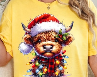 Christmas Cow Sweatshirt, Trendy Cute Highland Cow T-Shirt, Women Cow Lover Gift, Farmer Christmas Gift, Cow Xmas Holiday Tee,Kids Cow Shirt