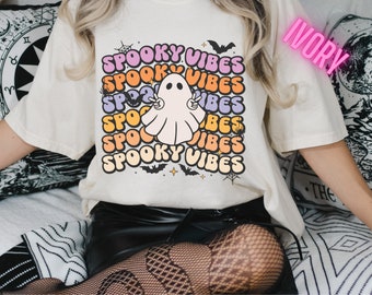 Spooky Vibes Shirt, Peace Ghost Shirt, Retro Halloween Ghost, Halloween Comfort Colors Shirt