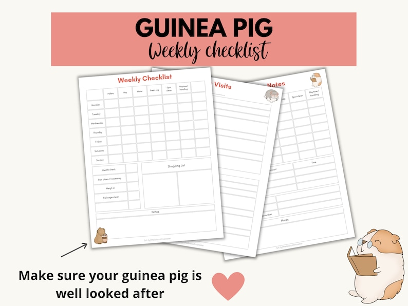 Guinea Pig Planner Printable, Guinea Pig Pet Sitting Insert, Pet Health ...