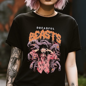 Unisex Horror Manga Creepy Girl T-Shirt, Dreadful Beasts Shirt, Dark Anime Gothic Tee, Manga Gothic Tshirt, Alternative Aesthetic