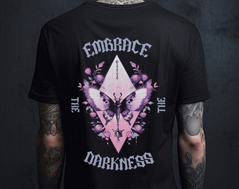 Soft Goth Shirt Embrace The Darkness, Black Pastel Goth Moth T-Shirt, Gothic Clothing, Goth Aesthetic Clothing, Alternative Graphic Shirts