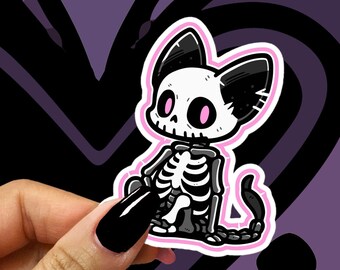 Skeleton Cat Sticker | Pastel Goth Skeleton Cat Vinyl Sticker, Gothic Stickers, Planner Stickers, Witchy Decor, Aesthetic Stationery