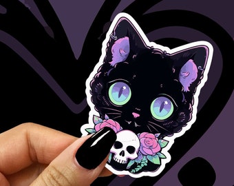 Black Cat Sticker | Pastel Goth Sticker, Vinyl Sticker, Gothic Stickers, Spooky, Planner Stickers, Witchy Decor, Aesthetic Stationery