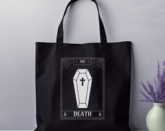 Death Tarot Card Soft Goth Eco-Friendly Tote Bag, Astrology Black Goth Bag, Shopping Bag gotica, Accessori Goth, Abbigliamento estetico Alt
