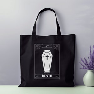 Tote Bag Ecológica Carta Tarot Muerte Soft Goth, Bolsa Tela Gótica Astrología Negra, Bolsa Compra Gótica, Accesorios Góticos Alternativos