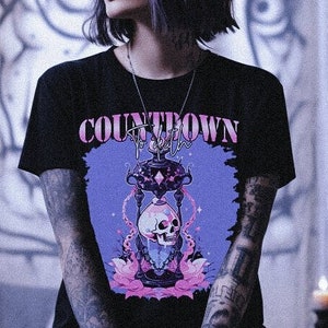 Weiches Goth Shirt Countdown To Death, Schwarzes Pastell Goth Sanduhr T-Shirt, Gothic Kleidung, Gothic Ästhetische Kleidung, Alternative Shirts