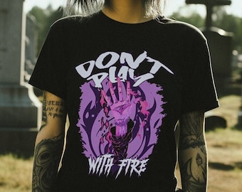 Soft Goth Shirt Don't Play With Fire, Black Pastel Goth Witch Hand T-Shirt, Goth Aesthetic Clothing, Alternative Witchy Shirts