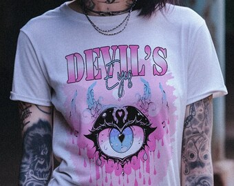Soft Goth Shirt Devil's Eyes, White Pastel Goth Eye T-Shirt, Gothic Clothing, Goth Aesthetic Clothing, Alternative Grahic Shirts