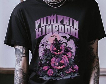 Soft Goth Halloween Shirt Pumpkin Kingdom, Black Pastel Goth Jack O Lantern T-Shirt, Goth Aesthetic Clothing, Alternative Witchy Shirts