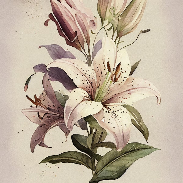 DIGITAL PRINT - Stargazer Lilies and Blooms - Watercolor