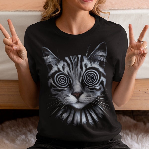 Psychedelic Cat T-Shirt | Trippy Shirt | Gothic Alt Clothing | Dark Aesthetic Fashion | Crust Punk Grunge